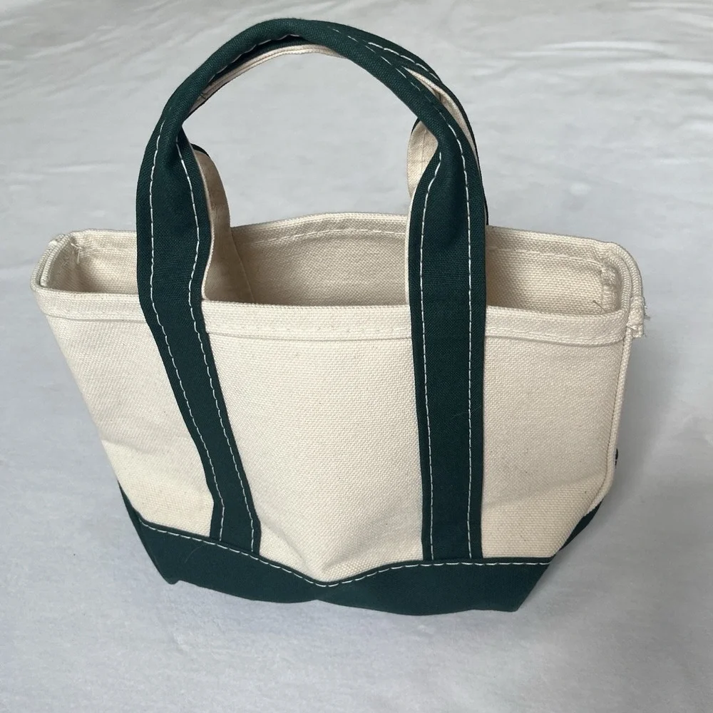 LL Bean Mini Boat And Tote Clover Embroidered USA Made Canvas Green 6'' Lucky 🍀